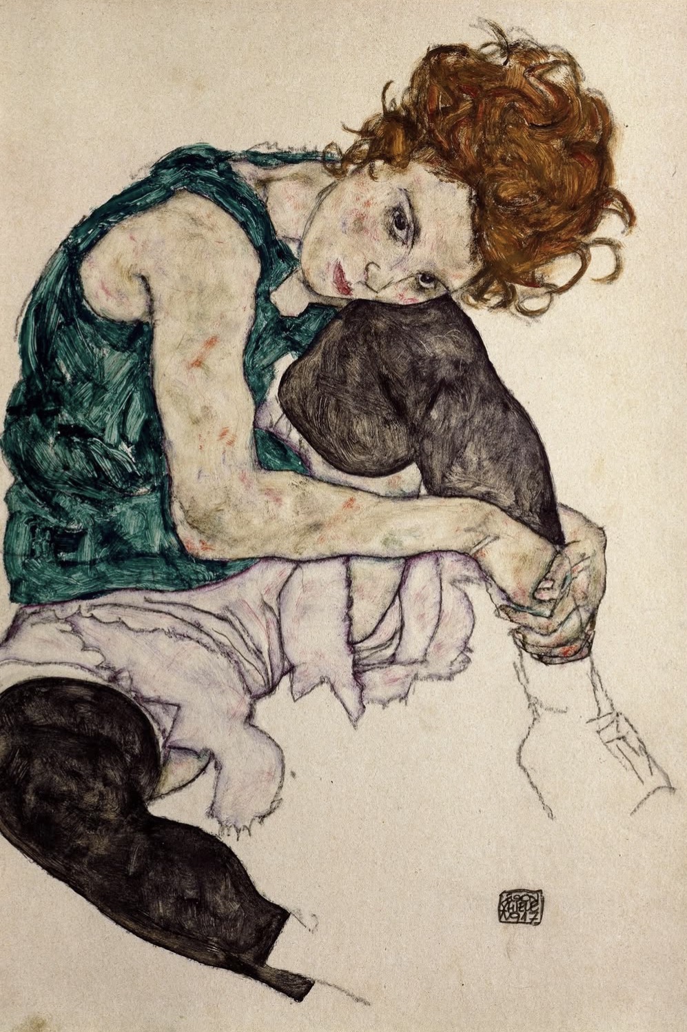 Seated Woman with Bent Knee by Egon Schiele