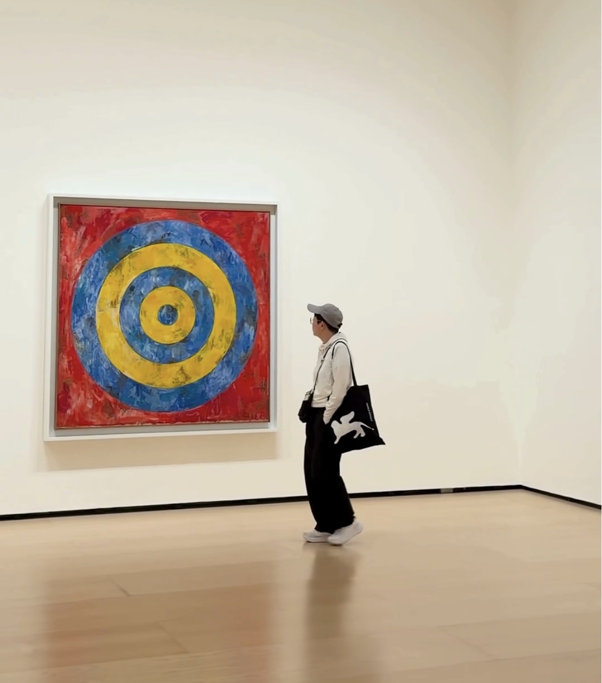 Target by Jasper Johns, concentric blue and yellow circles against red