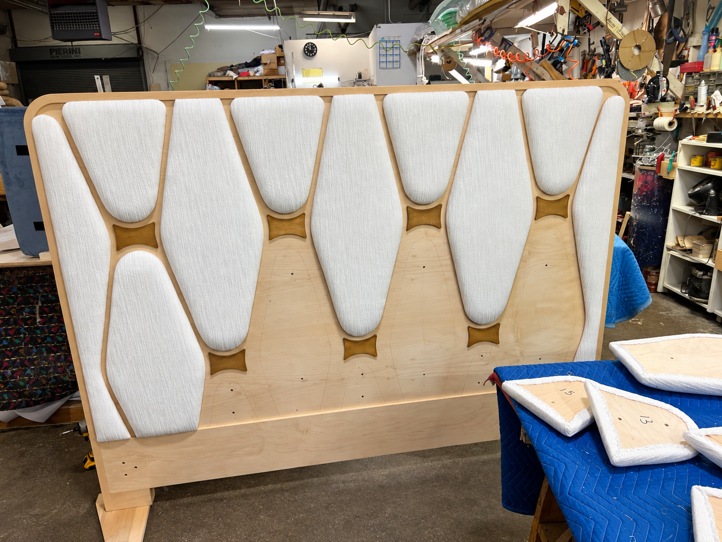 The pattern coming together, with individual panels still on the worktable.